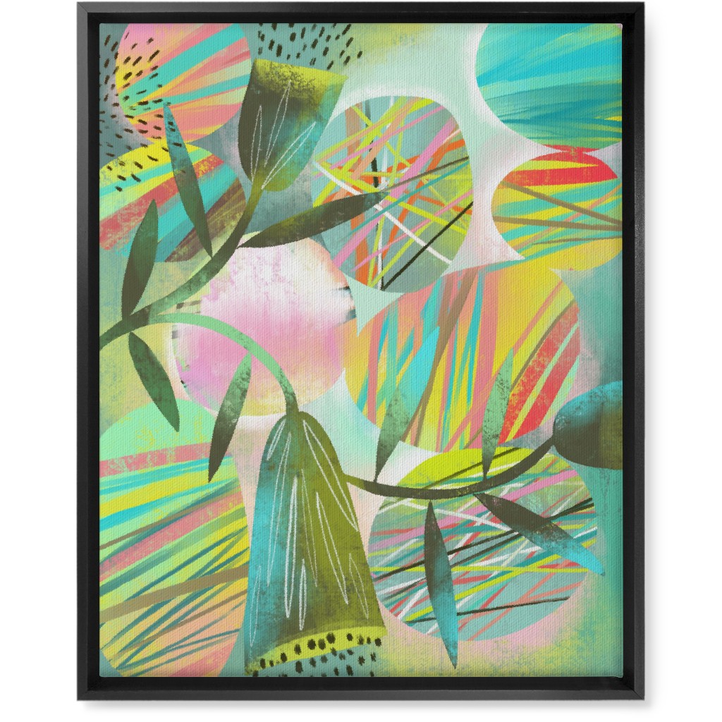 Botanical Abstract Playground - Multi Wall Art, Black, Single piece, Canvas, 16x20, Green, Classic Green