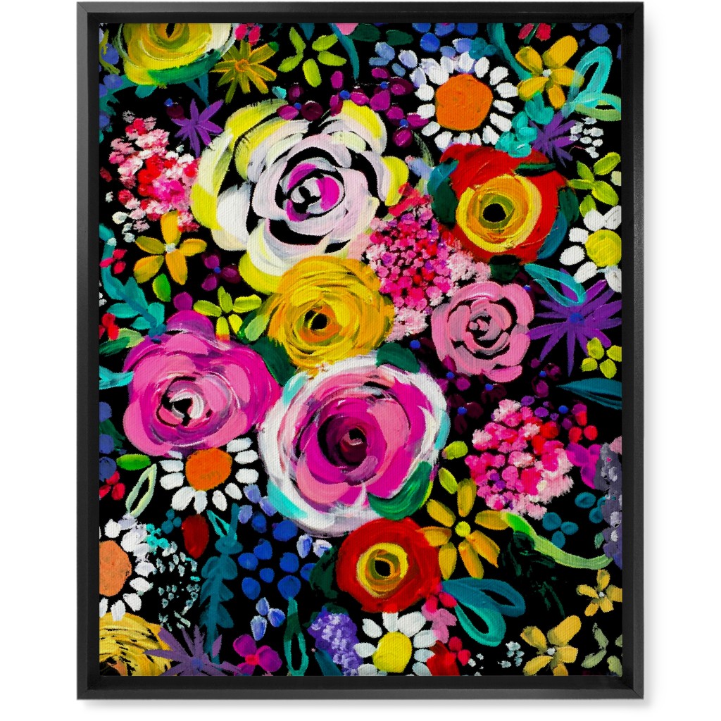 Les Fleurs Floral Painting Wall Art, Black, Single piece, Canvas, 16x20, Multicolor