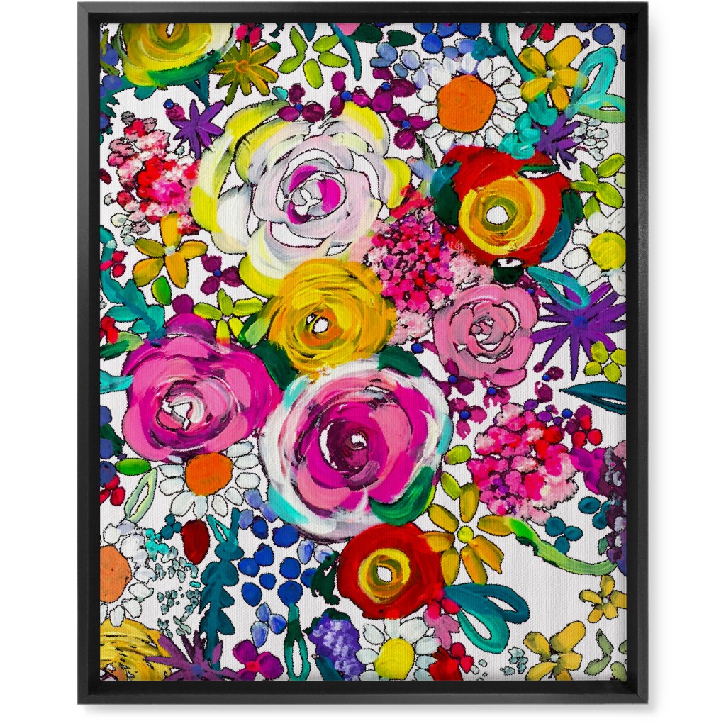 Les Fleurs Floral Painting Wall Art, Black, Single piece, Canvas, 16x20, Multicolor