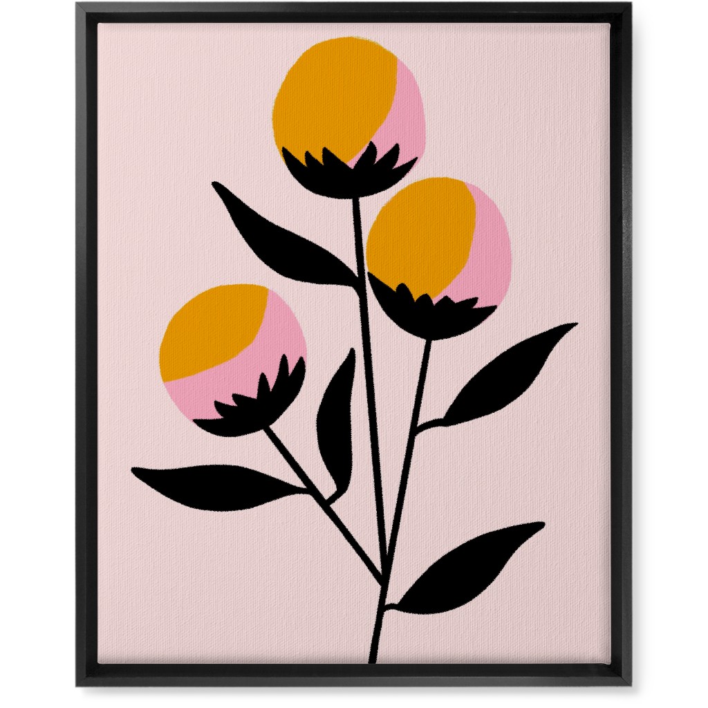 Cotton Candy Flowers - Pink and Orange Wall Art, Black, Single piece, Canvas, 16x20, Multicolor