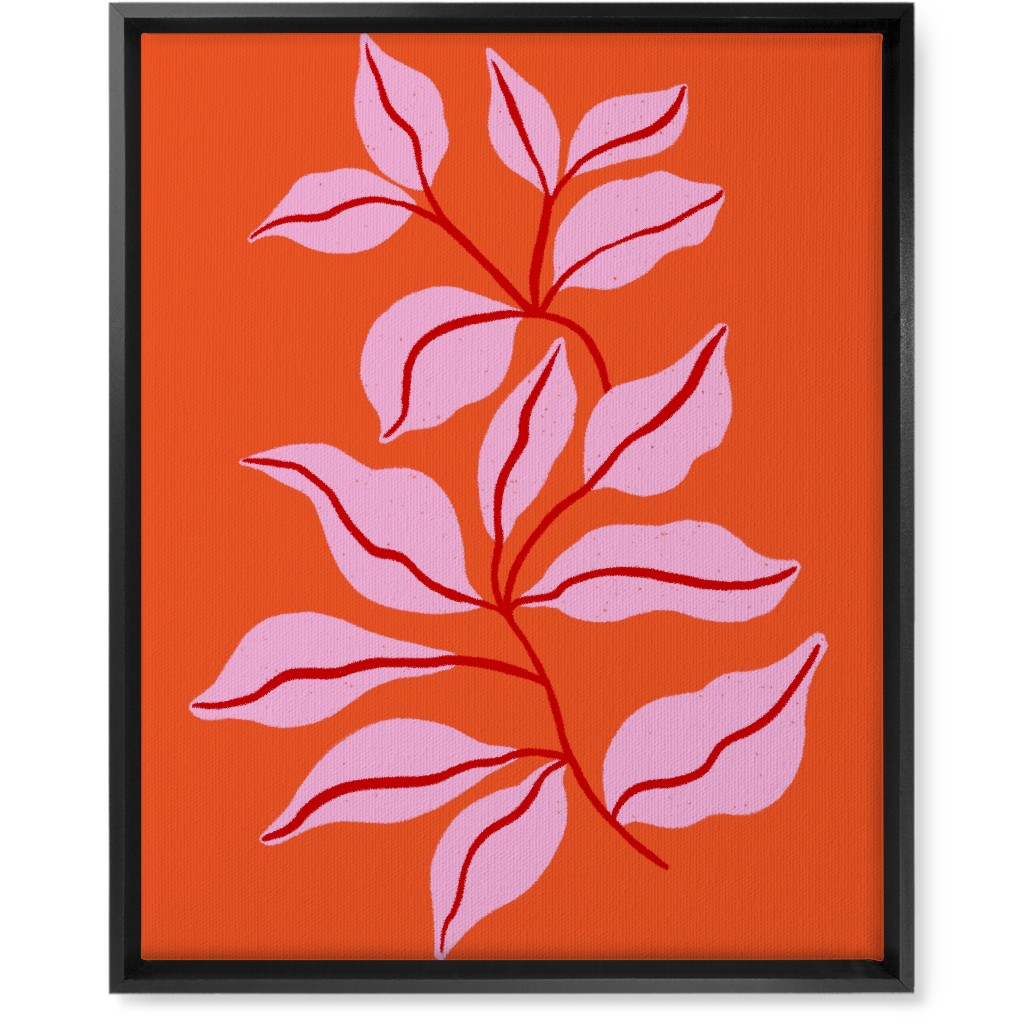 Leaf Dance - Red and Pink Wall Art, Black, Single piece, Canvas, 16x20, Red