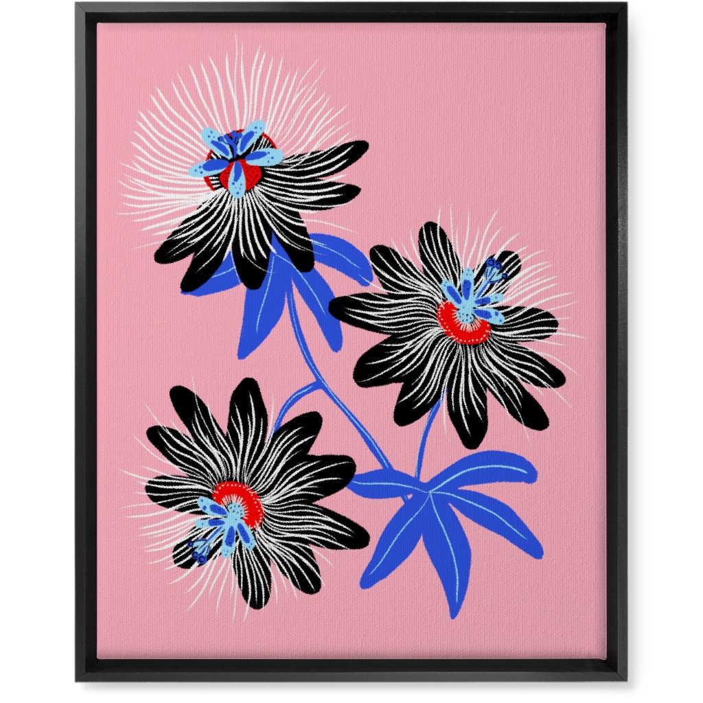 Passion Flower - Multi on Pink Wall Art, Black, Single piece, Canvas, 16x20, Pink, Bright Pink