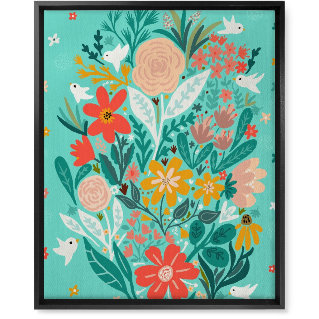 Floral Days - Multi on Blue Wall Art, Black, Single piece, Canvas, 16x20, Multicolor