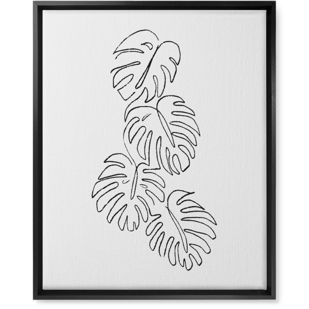 Monstera Leaf Line Art - Black and White Wall Art, Black, Single piece, Canvas, 16x20, White