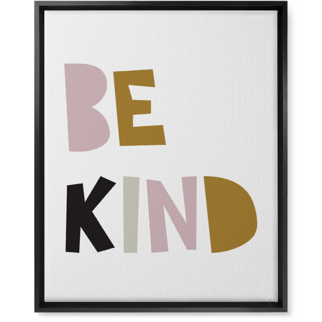 Be Kind Typography - Neutral With Pink Wall Art, Black, Single piece, Canvas, 16x20, Multicolor