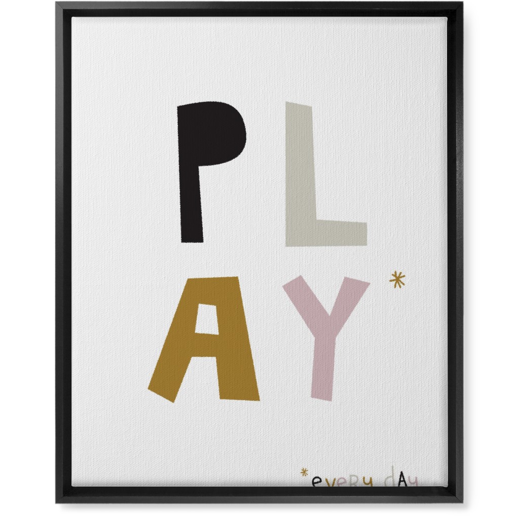 Play Typography - Neutral With Pink Wall Art, Black, Single piece, Canvas, 16x20, Multicolor