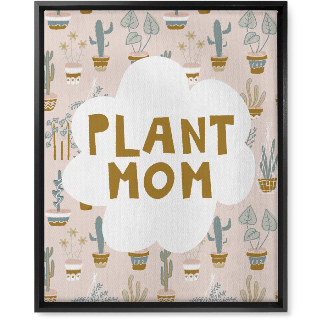 Plant Mom Indoor Garden - Neutral on Pink Wall Art, Black, Single piece, Canvas, 16x20, Multicolor