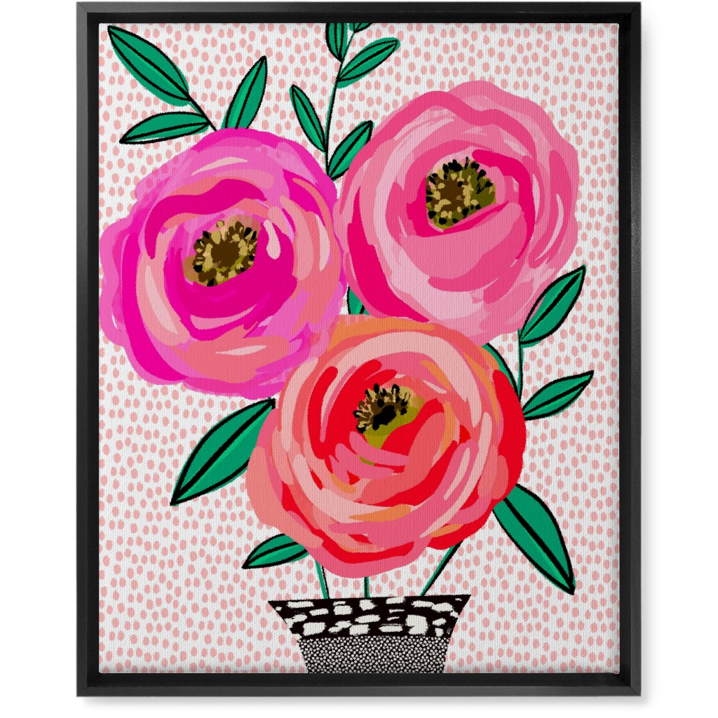 Happy Day Florals - Pink Wall Art, Black, Single piece, Canvas, 16x20, Pink, Bright Pink
