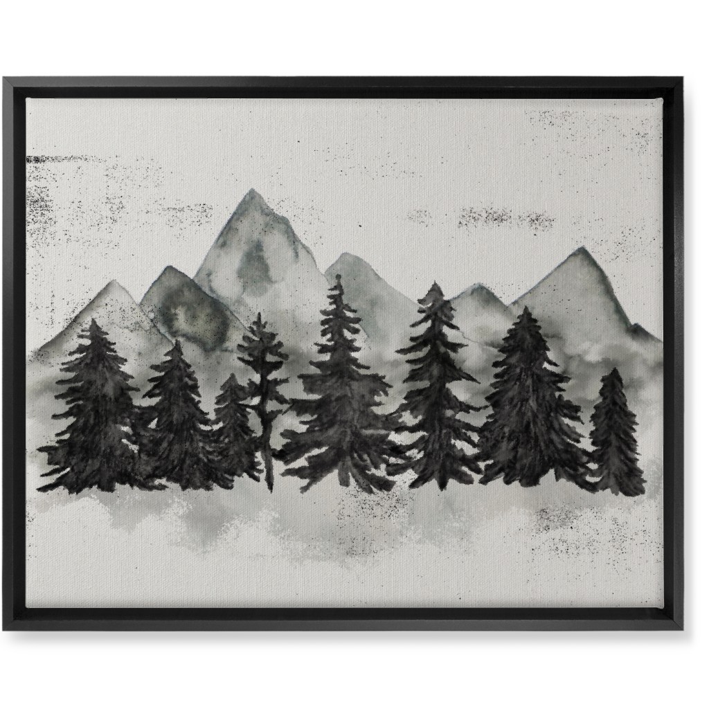 Pines and Mountains - Gray Wall Art, Black, Single piece, Canvas, 16x20, Black