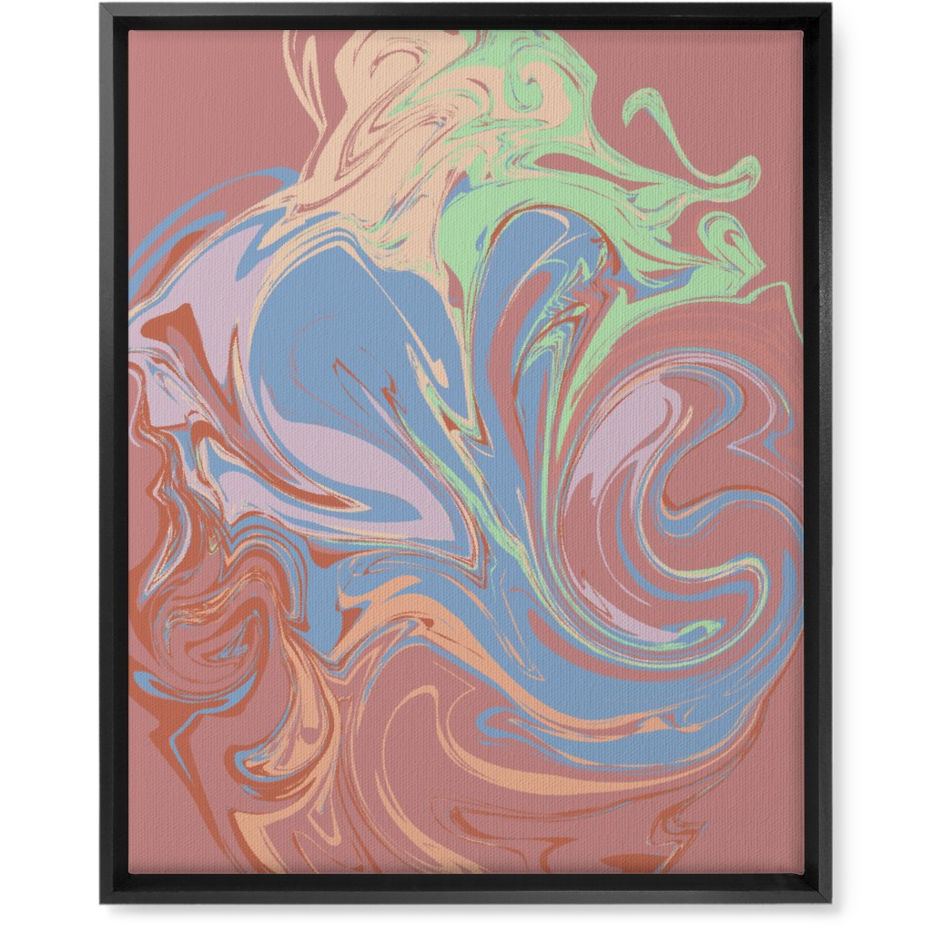 Abstract Marble Smoke Swirl - Multi on Pink Wall Art, Black, Single piece, Canvas, 16x20, Multicolor