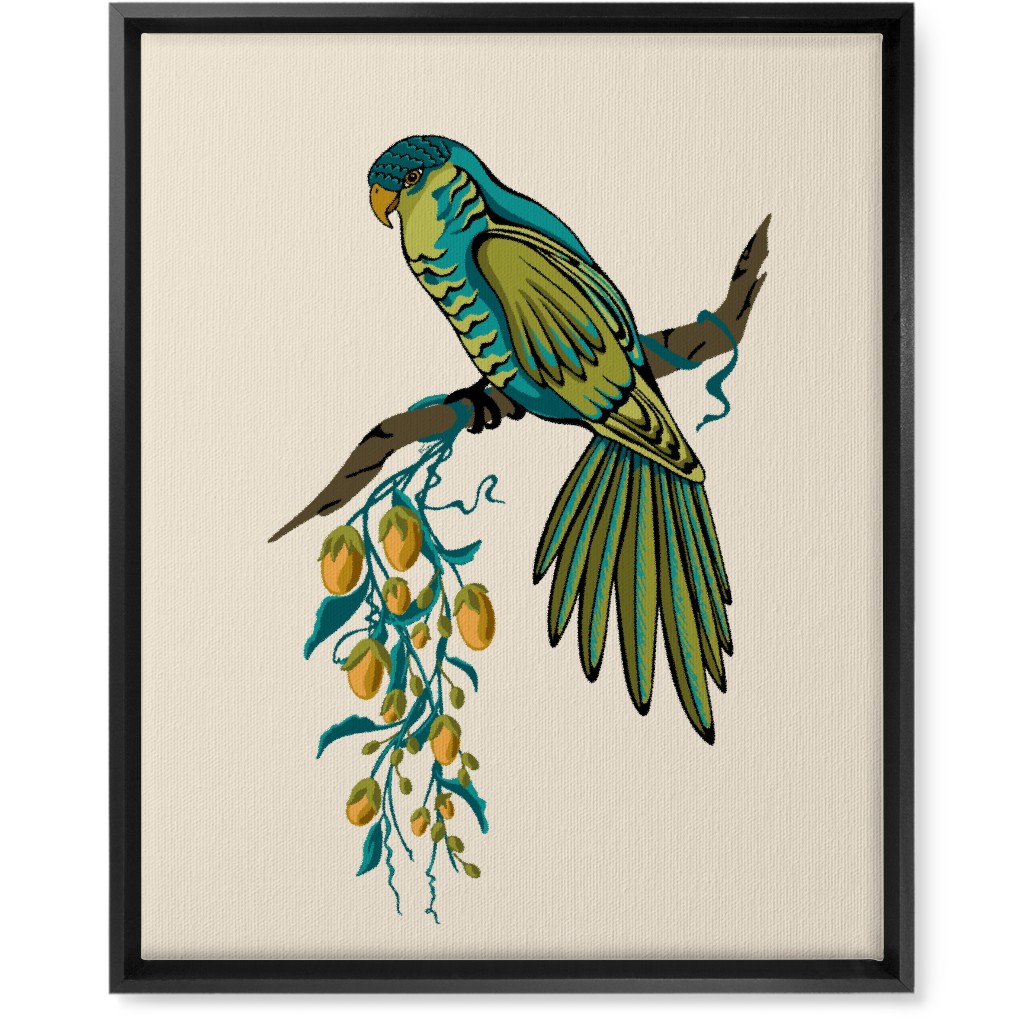 Bird Perched on Branch - Multi Wall Art, Black, Single piece, Canvas, 16x20, Beige, Pearl