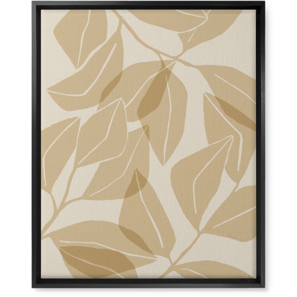 Botanical Ficus Leaves Wall Art, Black, Single piece, Canvas, 16x20, Beige, Latte
