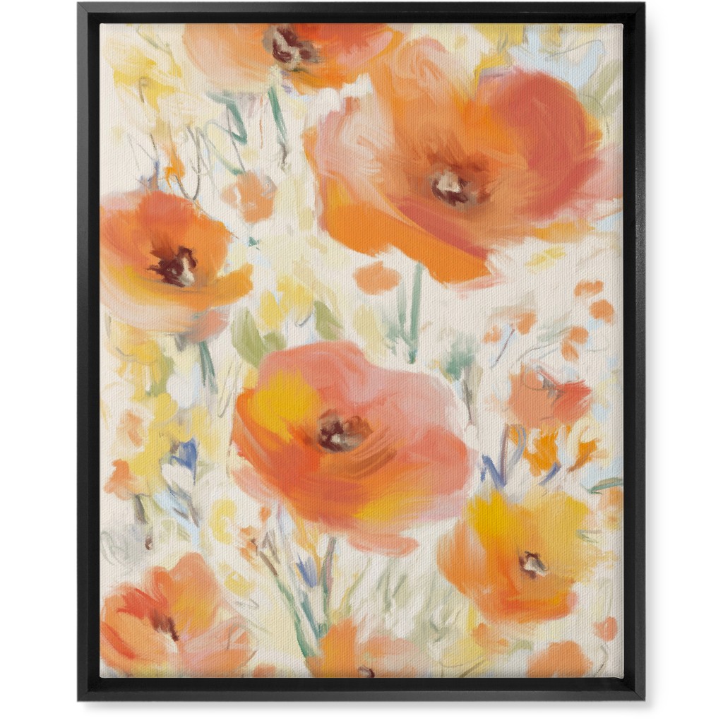 Field of Flowers - Orange Wall Art, Black, Single piece, Canvas, 16x20, Orange