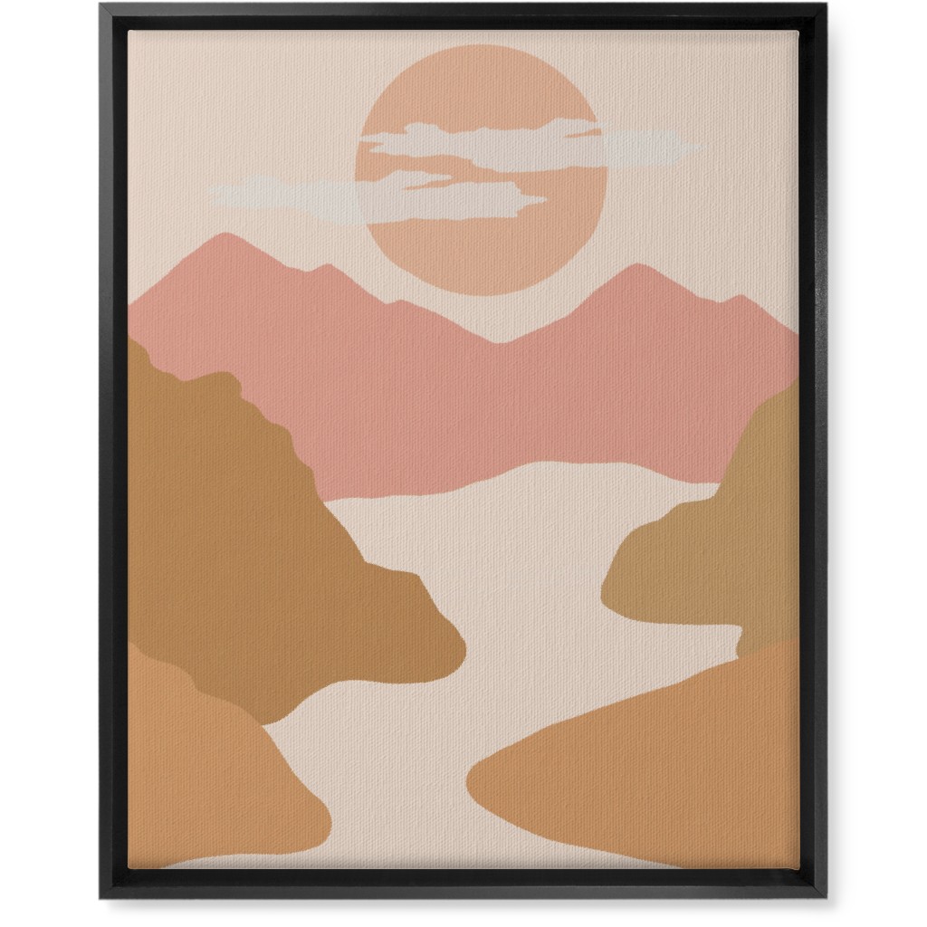 Abstract Valley Landscape - Neutral Wall Art, Black, Single piece, Canvas, 16x20, Orange