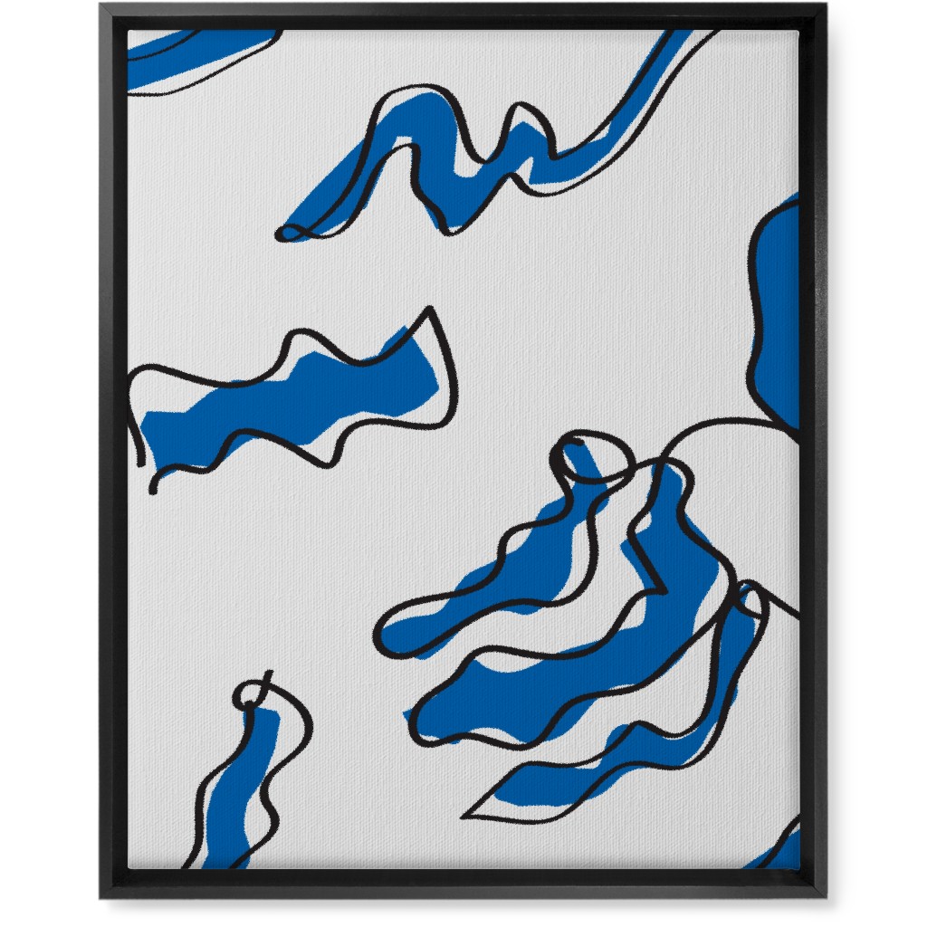 Modern Abstract Line Art Noodles - Blue and Neutral Wall Art, Black, Single piece, Canvas, 16x20, Blue, True Blue