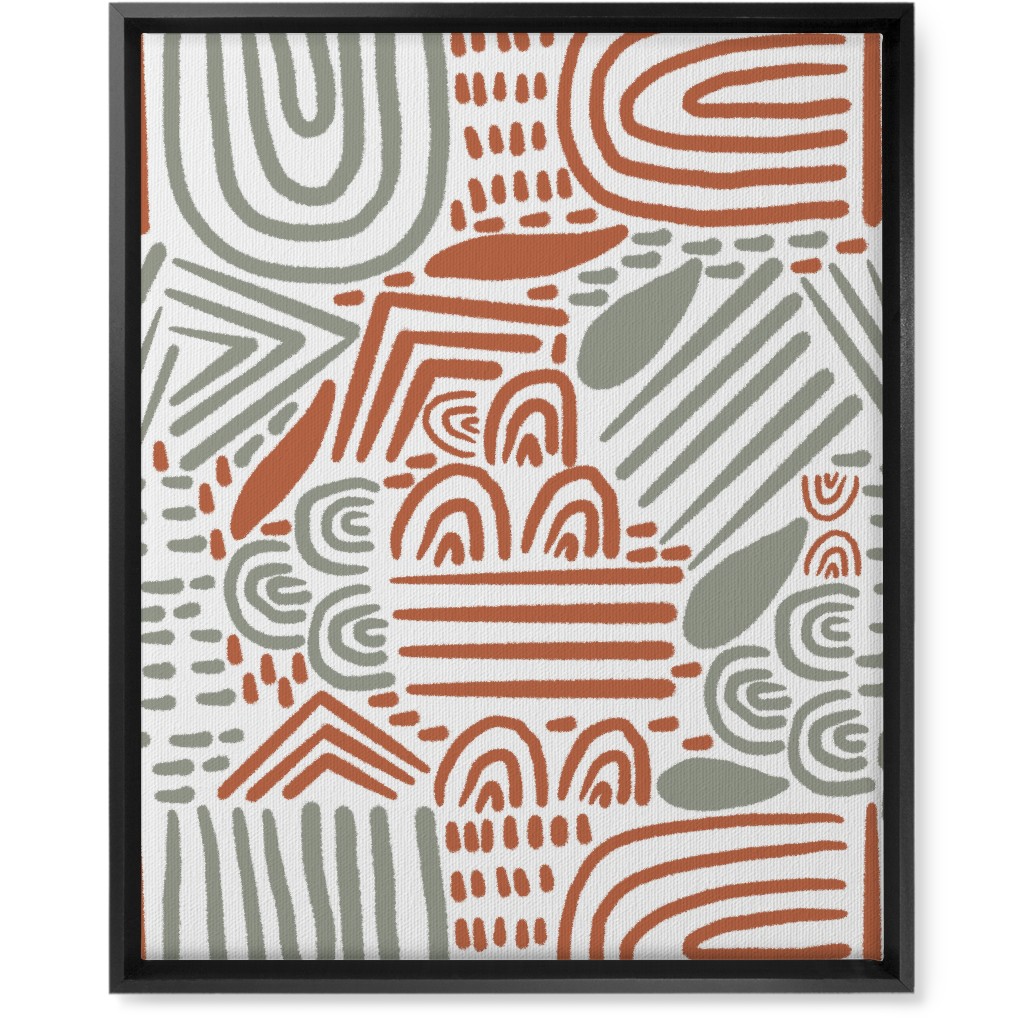 Modern Boho Abstract Shapes - Gray and Terracotta Wall Art, Black, Single piece, Canvas, 16x20, Orange