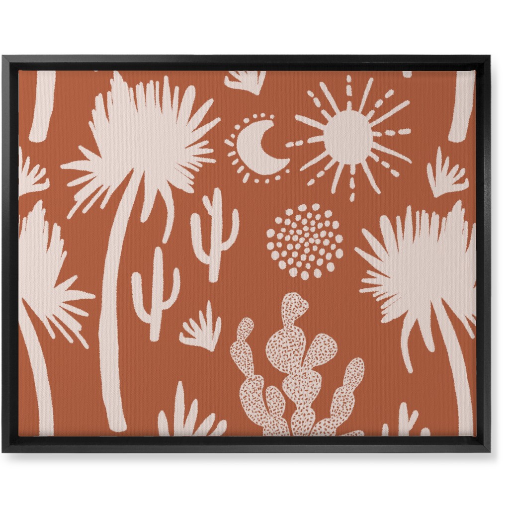 Boho Cactus and Palm Trees - Terracotta Wall Art, Black, Single piece, Canvas, 16x20, Orange