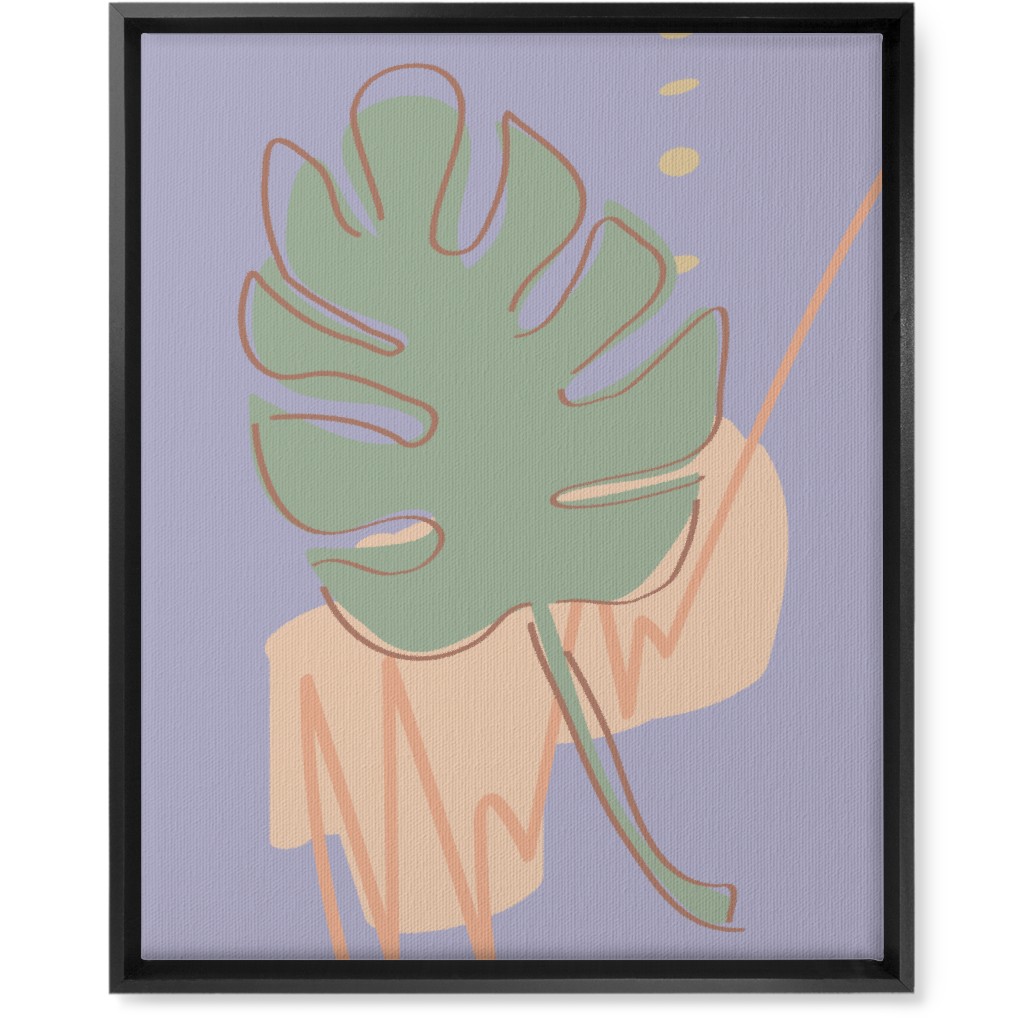 Modern Monstera Leaf - Purple and Green Wall Art, Black, Single piece, Canvas, 16x20, Purple