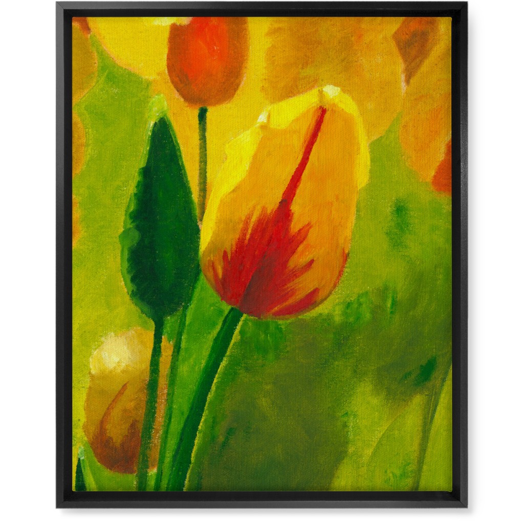 Tulip Hand Painted Oil - Orange and Green Wall Art, Black, Single piece, Canvas, 16x20, Orange, Orange
