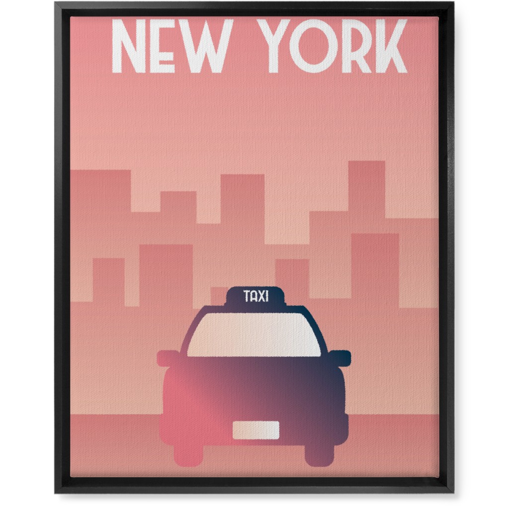 New York City Taxi Wall Art, Black, Single piece, Canvas, 16x20, Pink