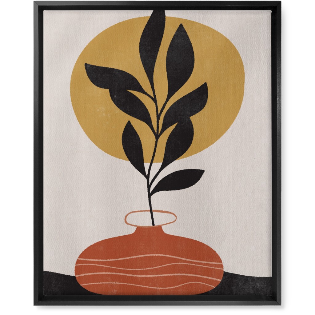 Earthen Vase - Terracotta Wall Art, Black, Single piece, Canvas, 16x20, Orange, Orange