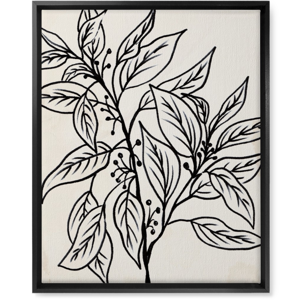 Vintage Branch With Leaves Sketch - Beige and Black Wall Art, Black, Single piece, Canvas, 16x20, Beige