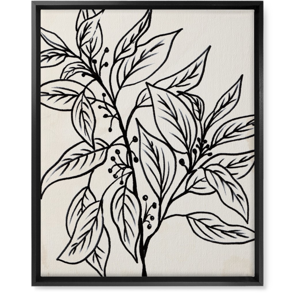 Vintage Branch With Leaves Sketch - Beige and Black Wall Art, Black, Single piece, Canvas, 16x20, Beige, Pearl