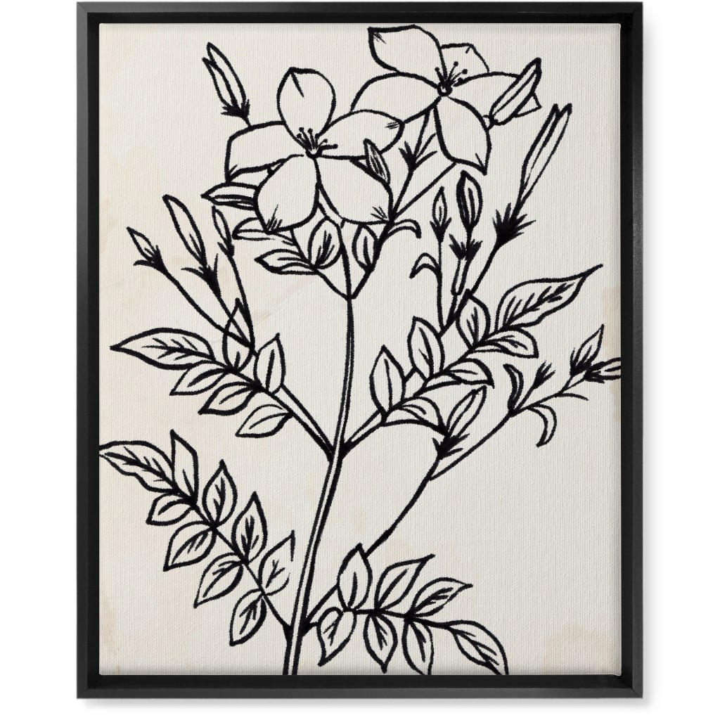 Vintage Jasmine Sketch - Beige and Black Wall Art, Black, Single piece, Canvas, 16x20, Beige