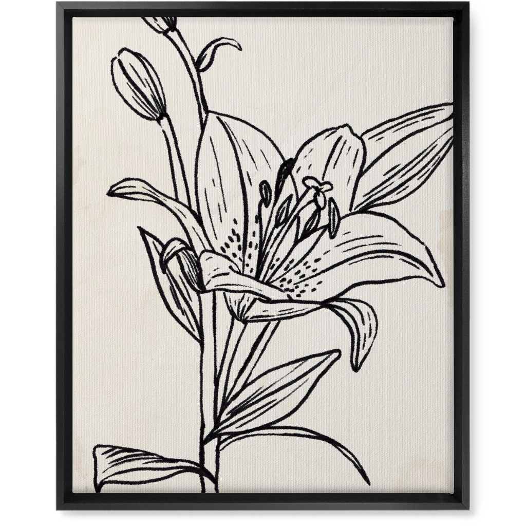 Vintage Lily Sketch - Beige and Black Wall Art, Black, Single piece, Canvas, 16x20, Beige