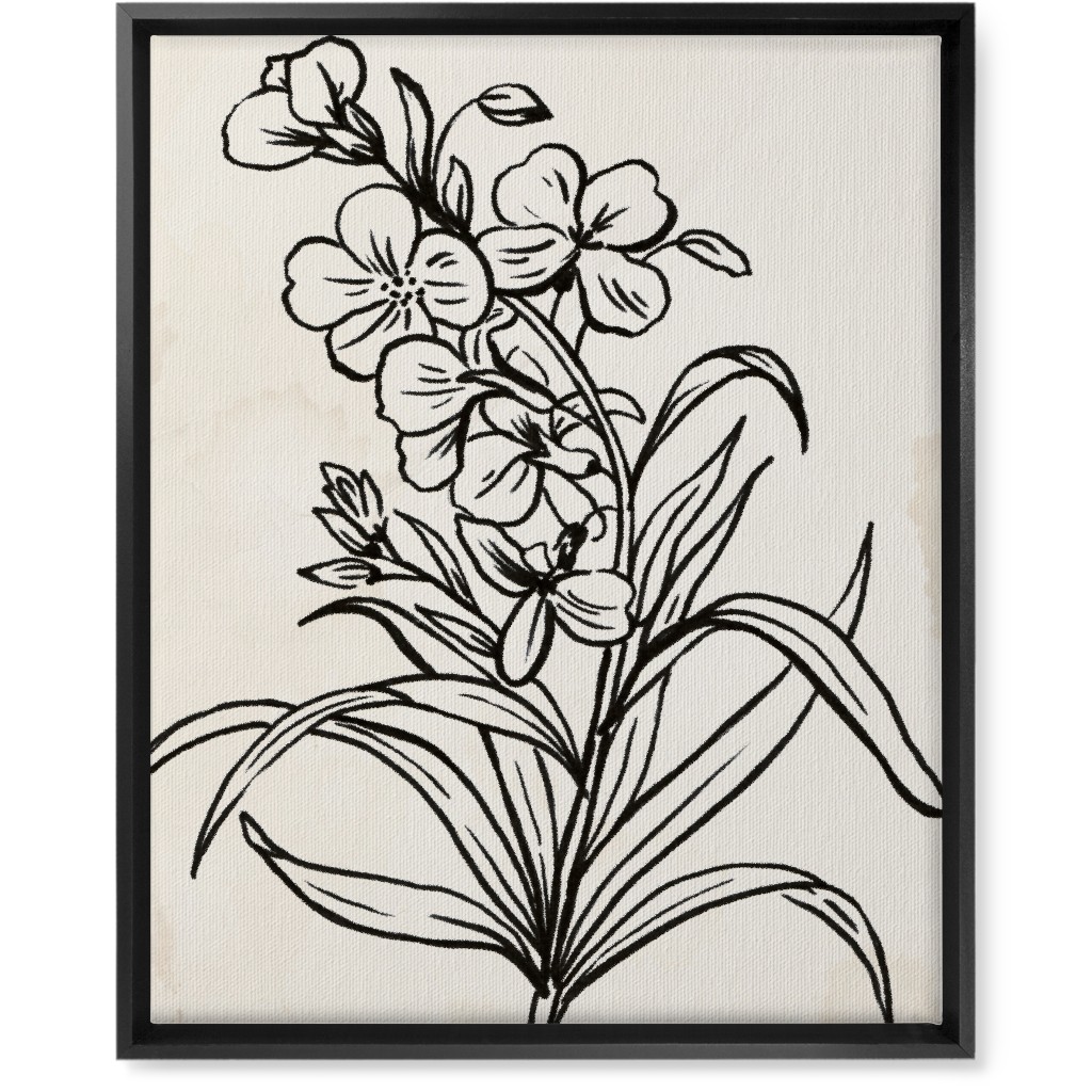 Vintage Wallflower Sketch - Beige and Black Wall Art, Black, Single piece, Canvas, 16x20, Beige, Pearl