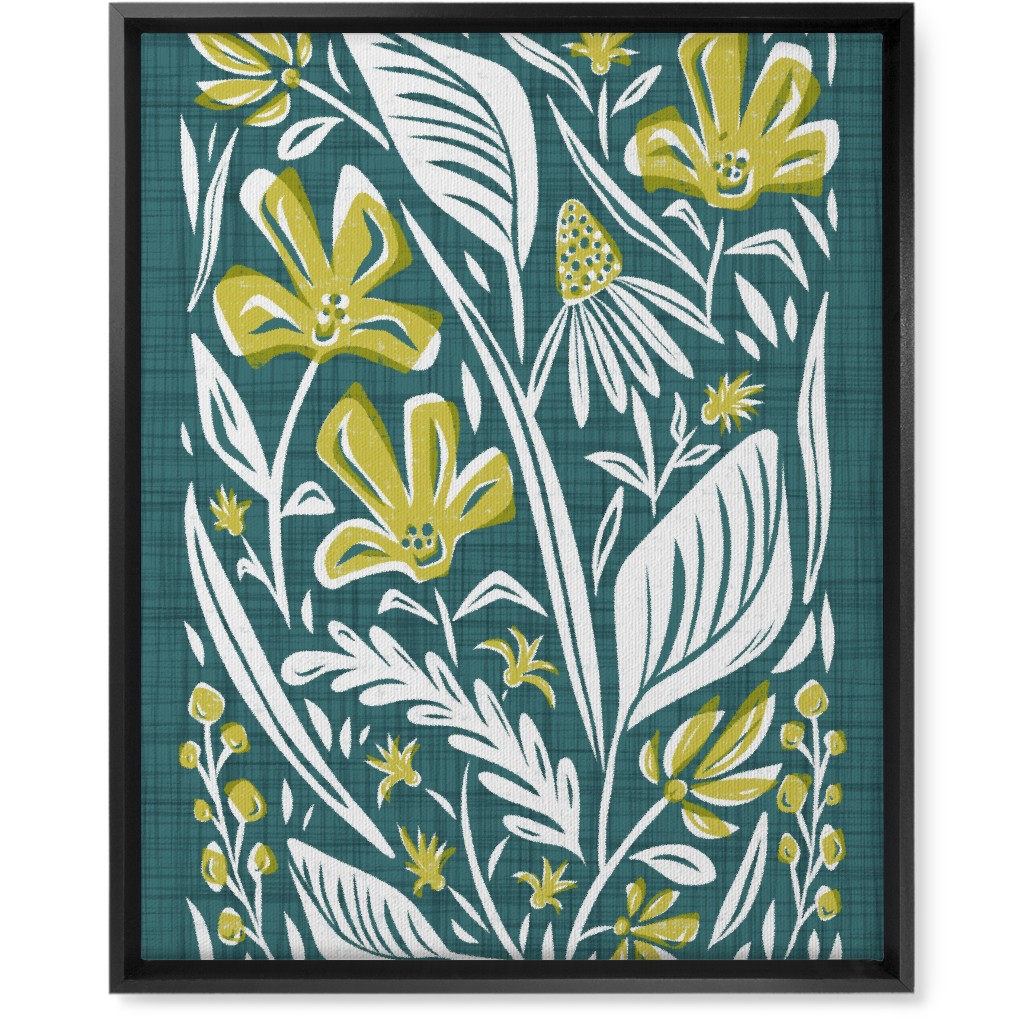 Botanique - Teal and Citron Wall Art, Black, Single piece, Canvas, 16x20, Green