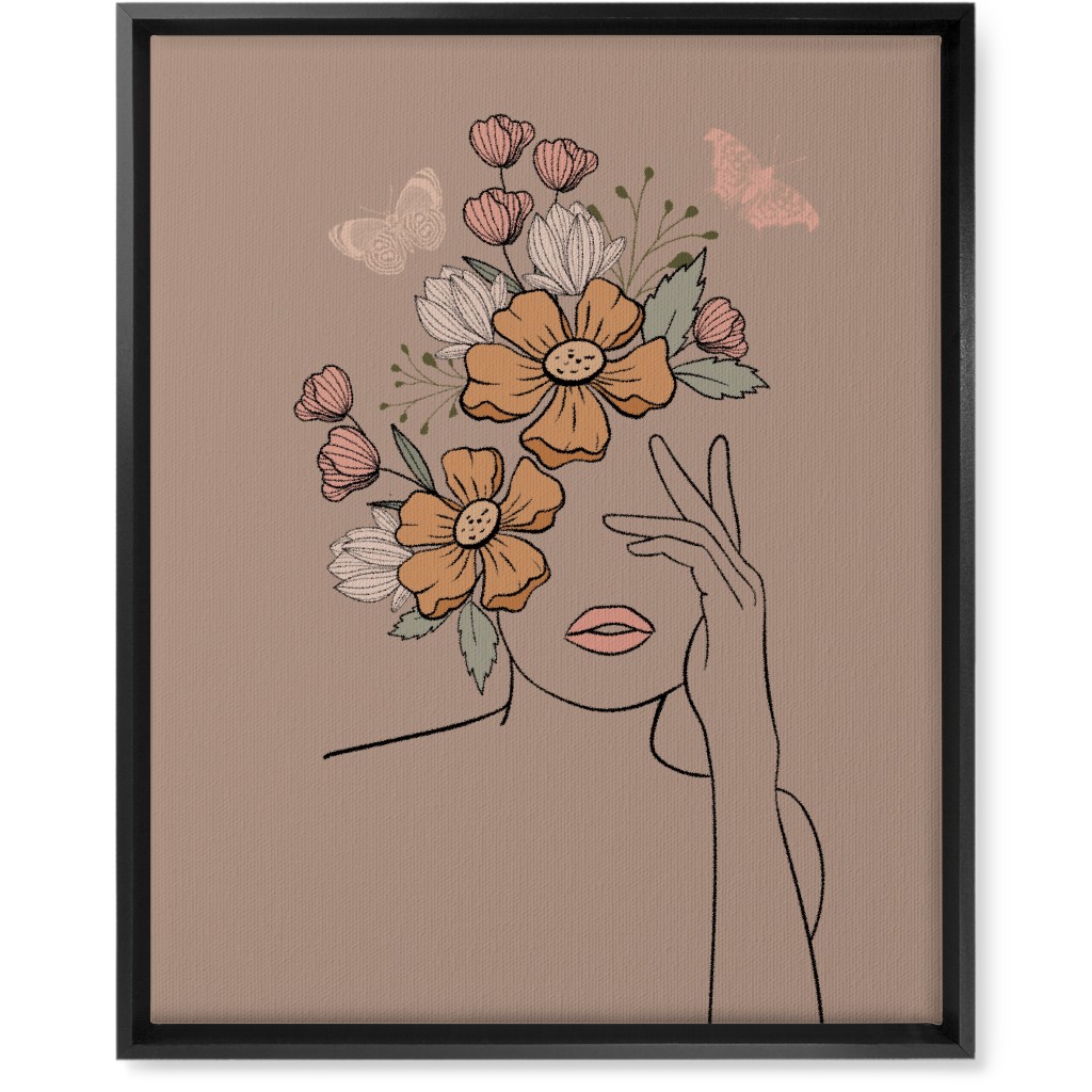 Line Art Botanical Sketch - Neutral Wall Art, Black, Single piece, Canvas, 16x20, Beige