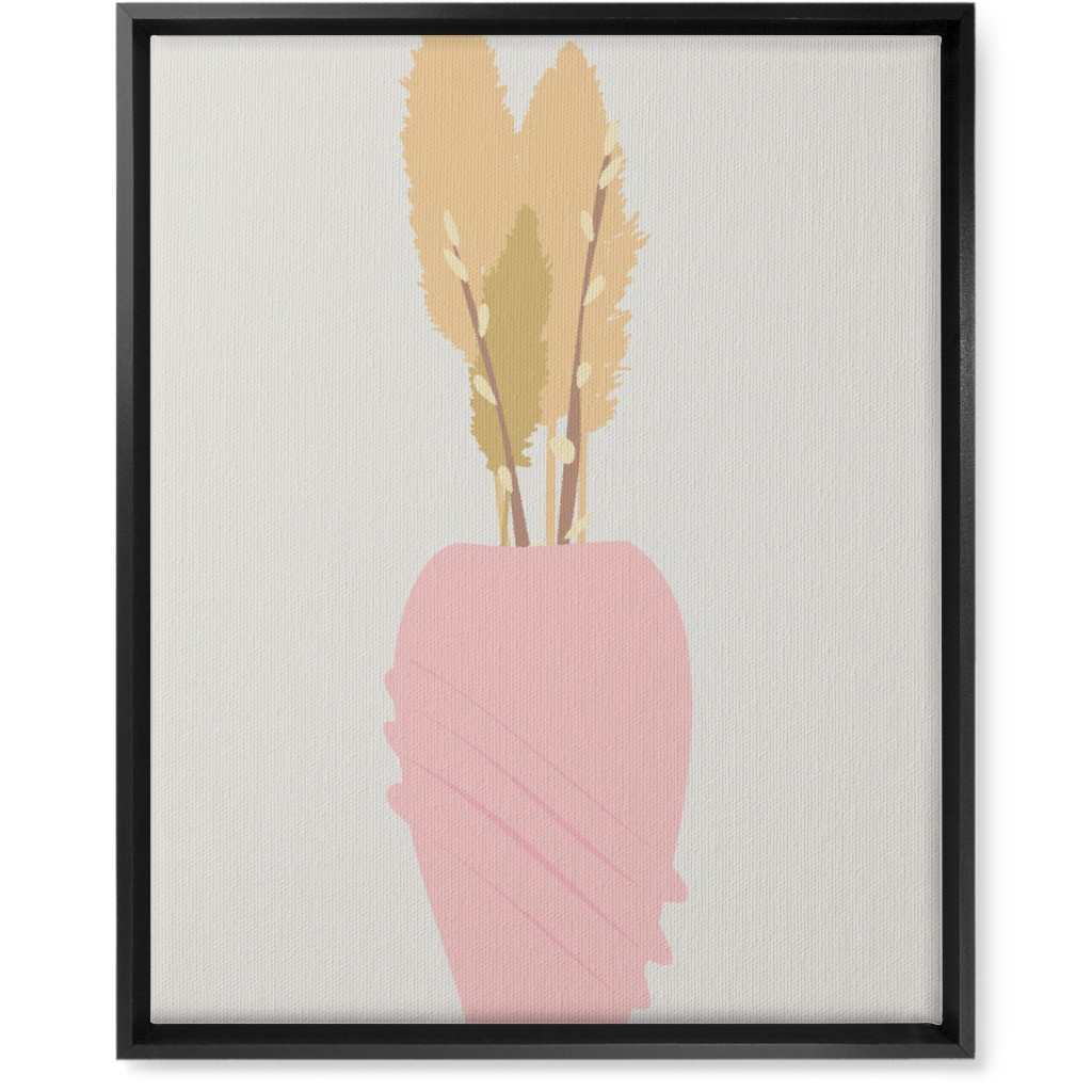 Minamalist Pampas and Willow - Pink and Beige Wall Art, Black, Single piece, Canvas, 16x20, Pink, Bright Pink