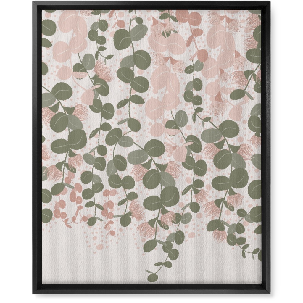 Eucalyptus - Pink & Green on Beige Wall Art, Black, Single piece, Canvas, 16x20, Green