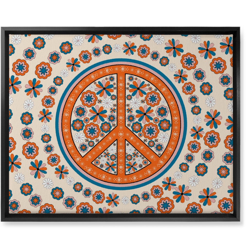 Retro 70s Peace Sign - Multi on Beige Wall Art, Black, Single piece, Canvas, 16x20, Multicolor