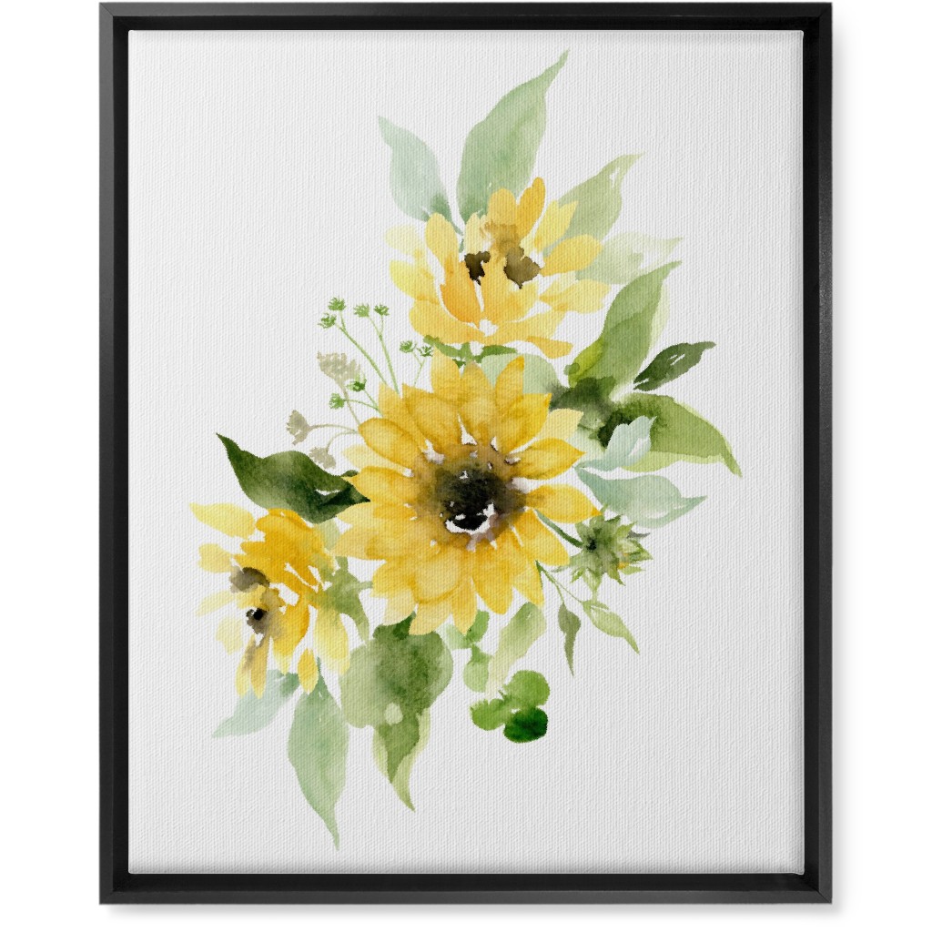 Sunflowers Watercolor - Yellow Wall Art, Black, Single piece, Canvas, 16x20, Yellow, Classic Yellow