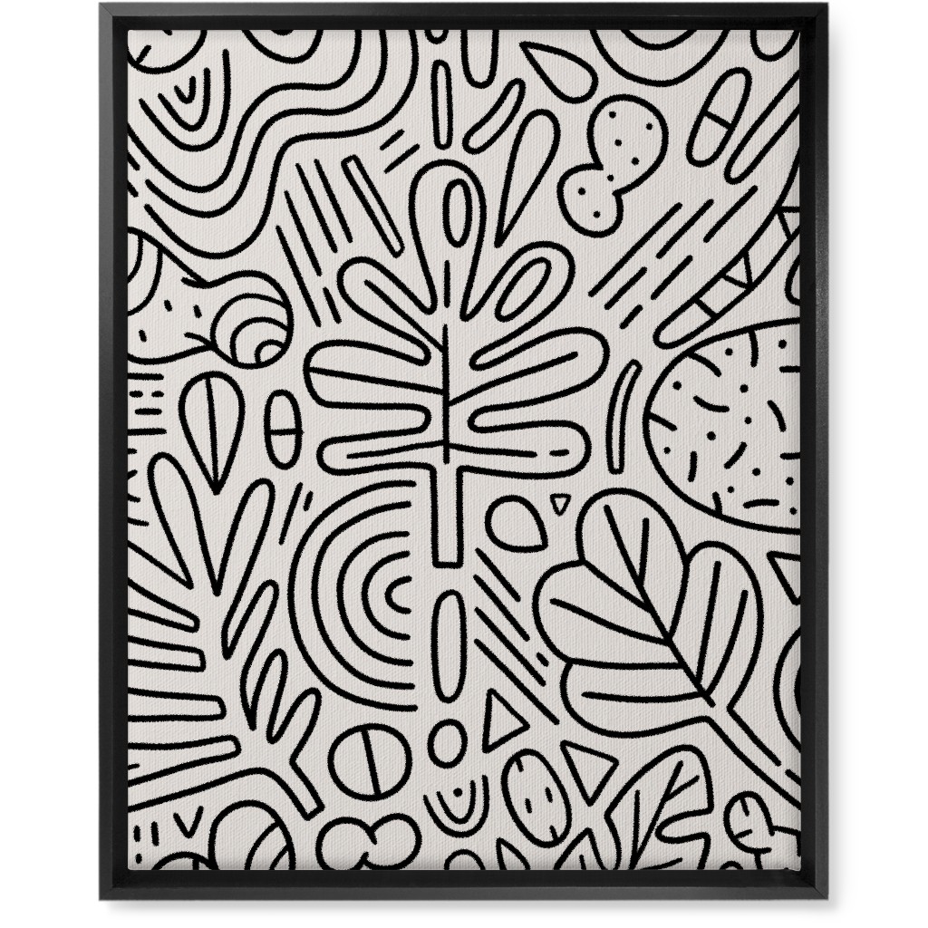 Doodles - Black and Beige Wall Art, Black, Single piece, Canvas, 16x20, Beige, Pearl