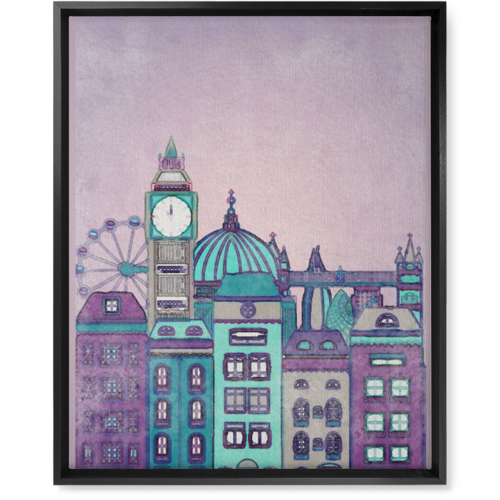 Pretty London Skyline Wall Art, Black, Single piece, Canvas, 16x20, Purple, Faded Rose