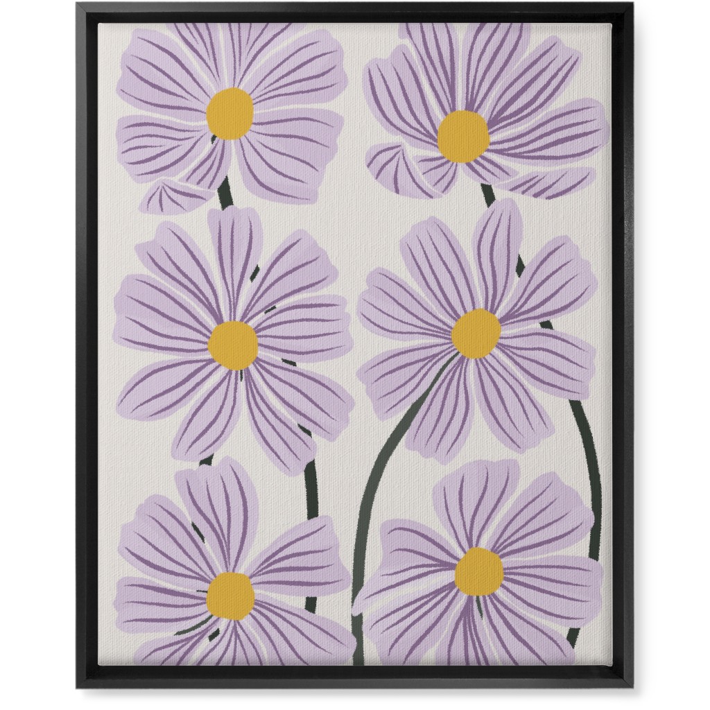 Botanical Cosmos Flowers Wall Art, Black, Single piece, Canvas, 16x20, Purple