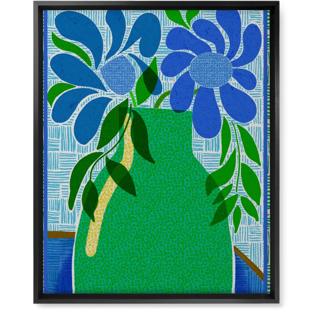 Florals in a Vase - Blue and Green Wall Art, Black, Single piece, Canvas, 16x20, Green, Classic Green