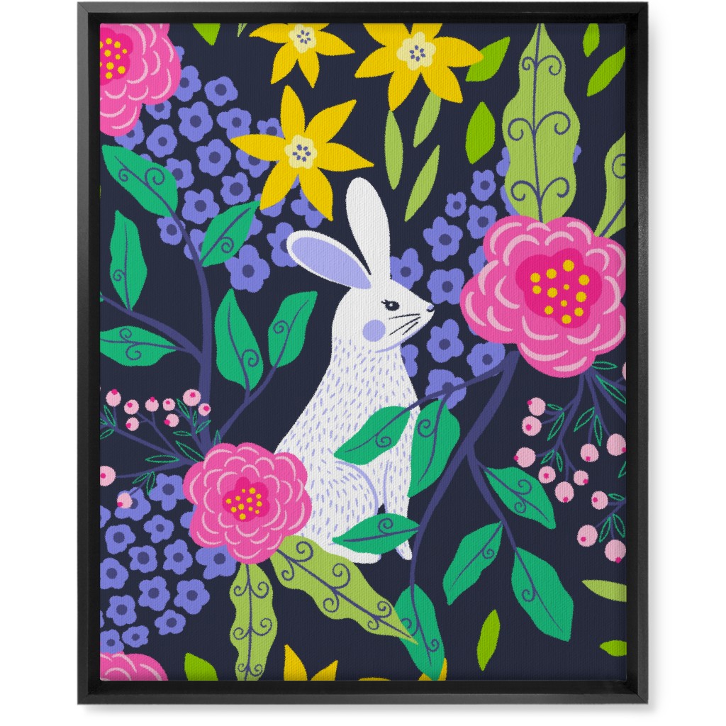Botanical Bunny - Multi Wall Art, Black, Single piece, Canvas, 16x20, Multicolor