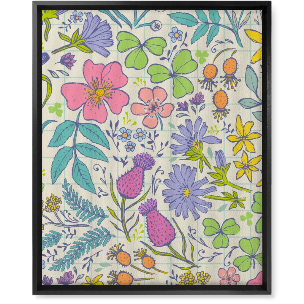 Hand Drawn Flowers - Multi Wall Art, Black, Single piece, Canvas, 16x20, Multicolor