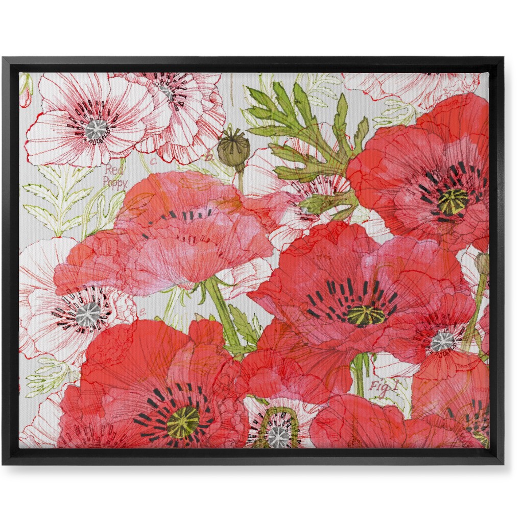 Poppies Romance - Red Wall Art, Black, Single piece, Canvas, 16x20, Red