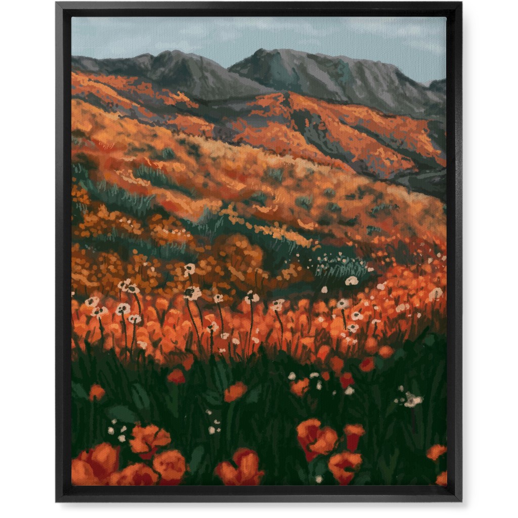 Field of Flowers - Orange and Multi Wall Art, Black, Single piece, Canvas, 16x20, Orange