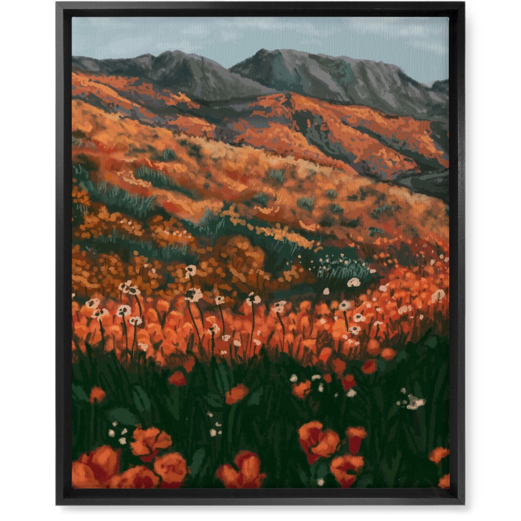 Field of Flowers - Orange and Multi Wall Art, Black, Single piece, Canvas, 16x20, Orange, Orange