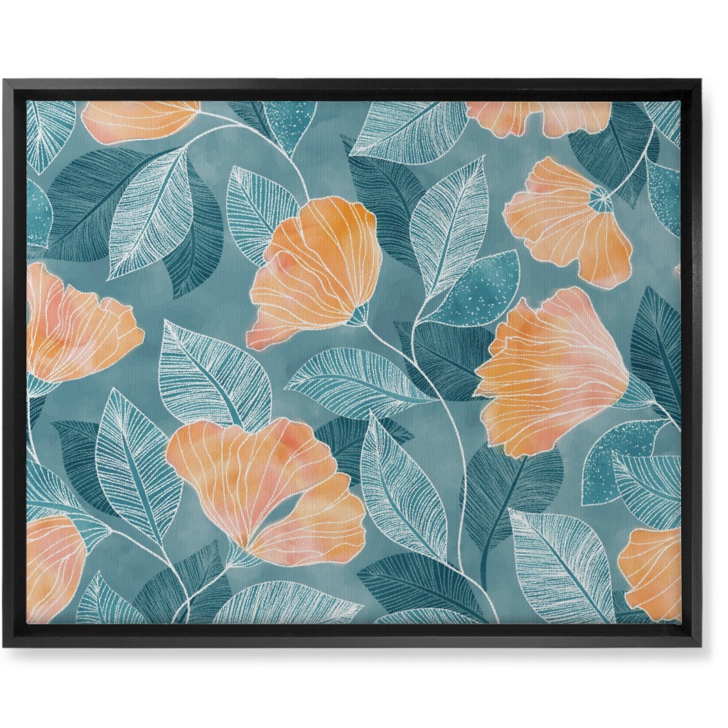 Rose of Sharon - Pink & Blue Wall Art, Black, Single piece, Canvas, 16x20, Blue