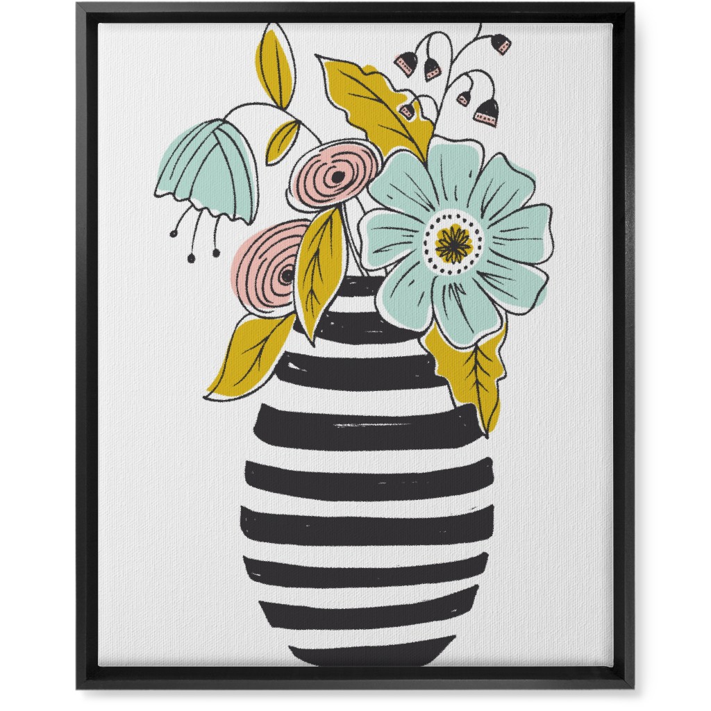 Summer Floral Vase Wall Art, Black, Single piece, Canvas, 16x20, Multicolor