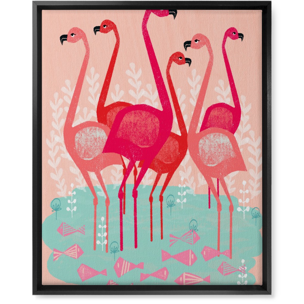 Flamingos & Fish - Pink Wall Art, Black, Single piece, Canvas, 16x20, Pink