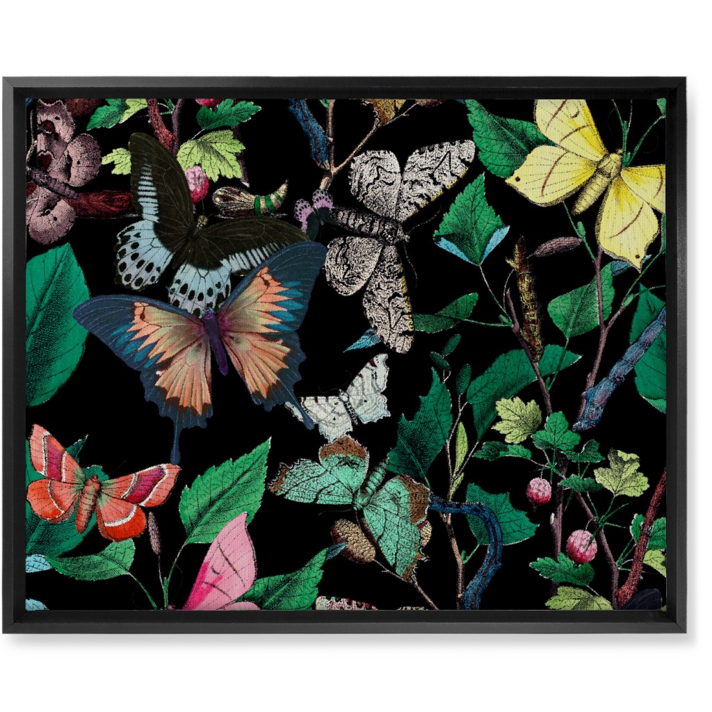 Butterfly Sanctuary - Bright on Black Wall Art, Black, Single piece, Canvas, 16x20, Multicolor