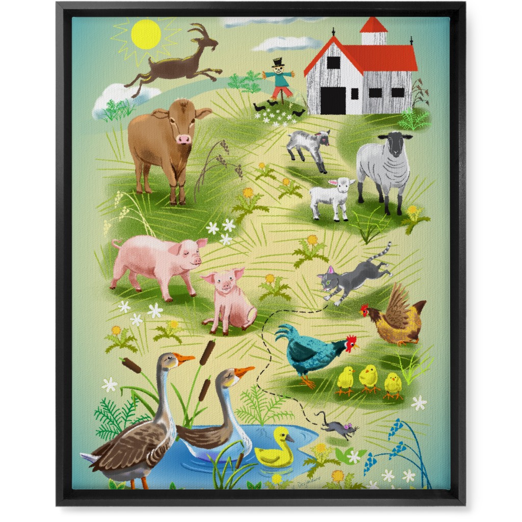 Animals on the Farm - Multi Wall Art, Black, Single piece, Canvas, 16x20, Multicolor